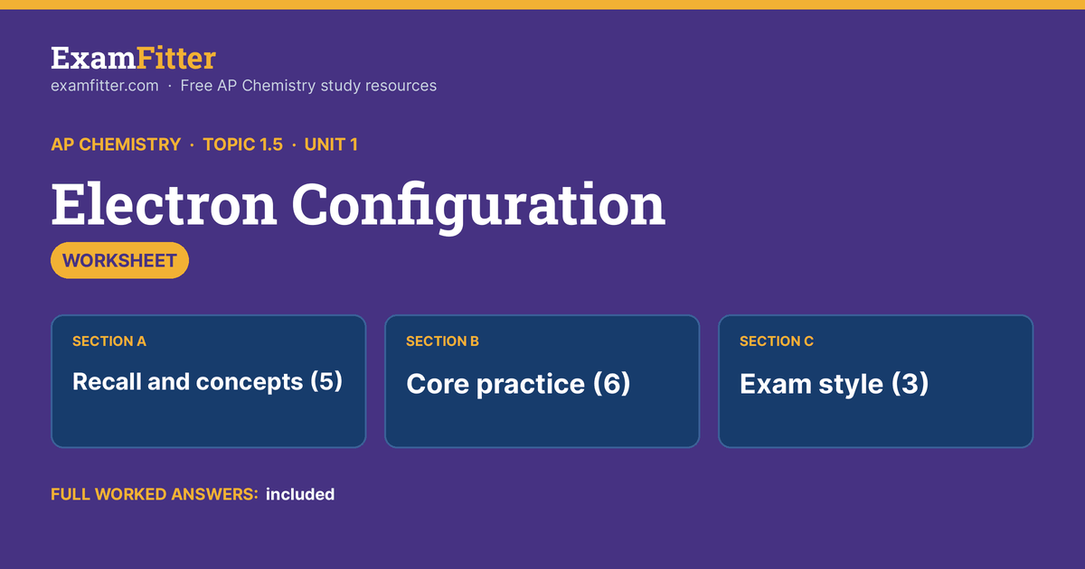 Topic 1.5: Electron Configuration Worksheet